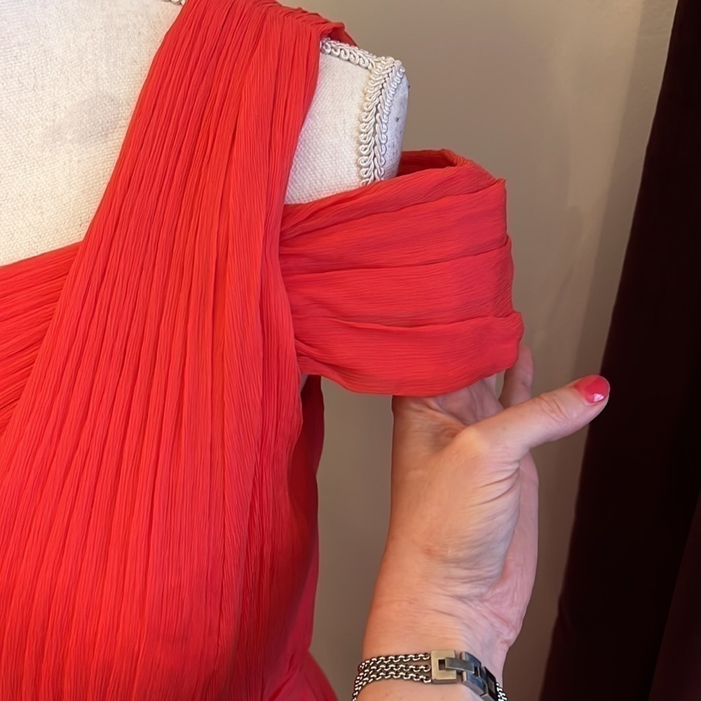 JCrew Cara Silk Chiffon Melon One Shoulder Dress Size 4 - Picture 9 of 12